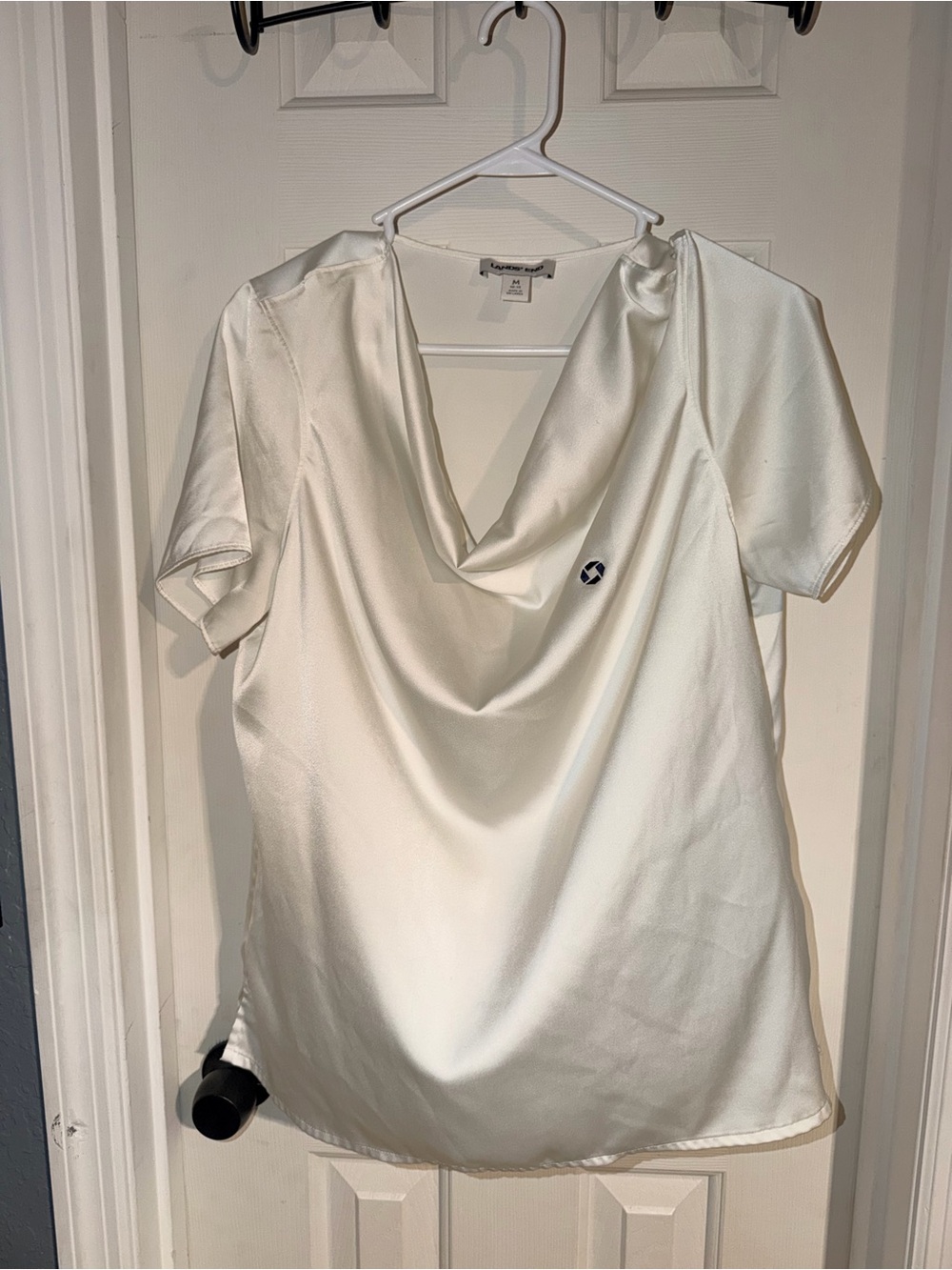 Lands' End Ivory Satin Drape-Neck Blouse